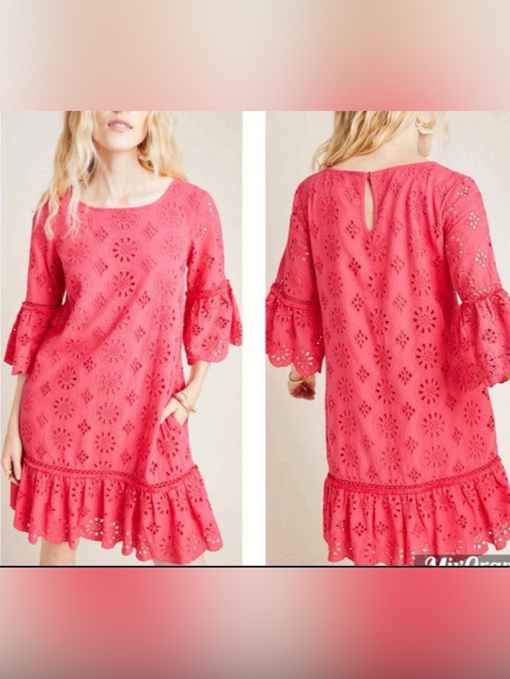 Anthropologie Dani Pink Eyelet Lace Sheath Dress